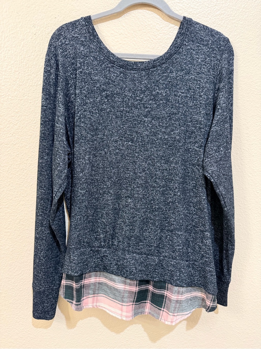 Maurices Faux Layered Plaid Back Lace Up Gray Sweater Top XL